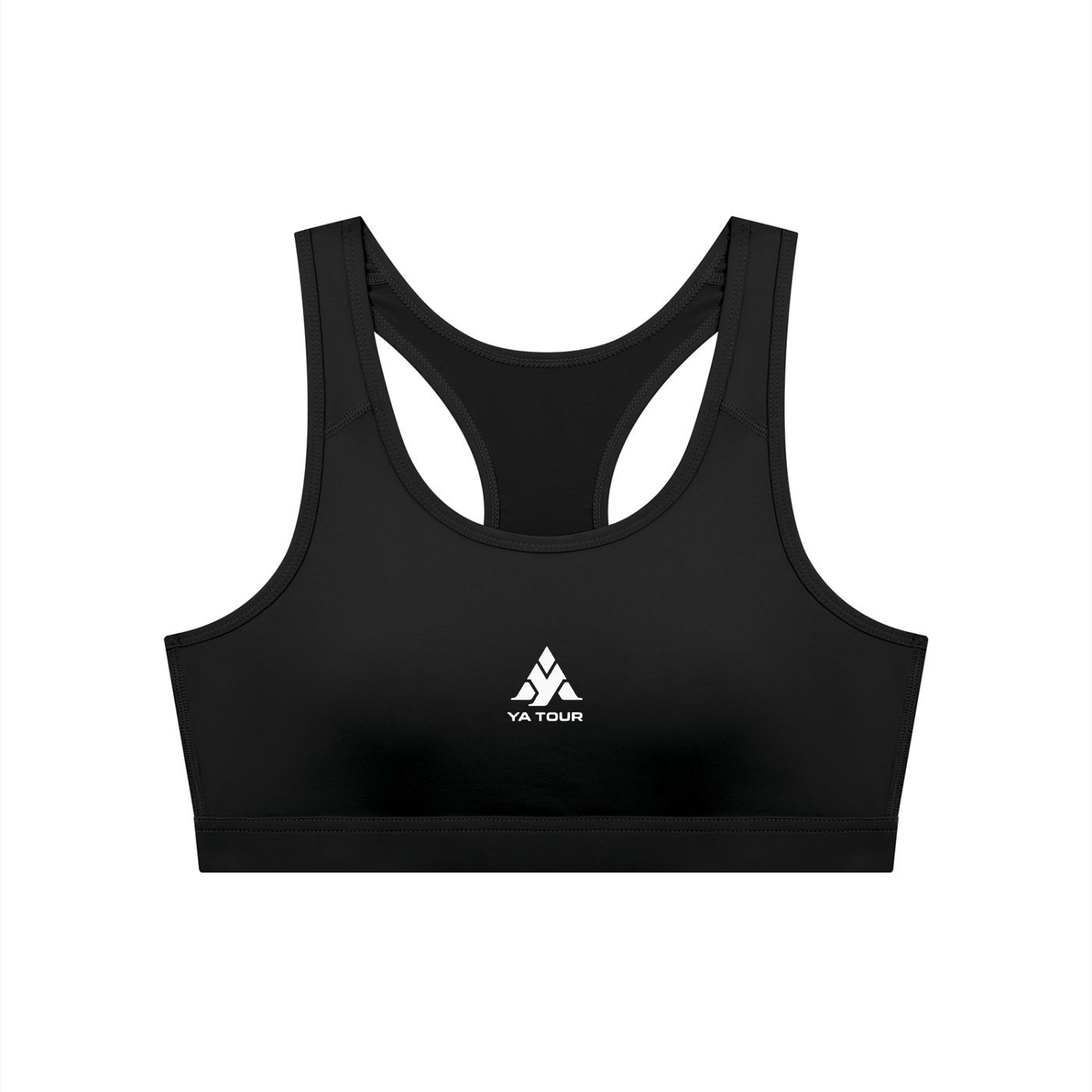 YA TOUR Women's Cropped Sports Bra in Black — front view, athletic tennis training