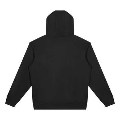 YA TOUR Drop Shoulder Full Zip Hoodie – Black, back view showing drop shoulder construction, full-zip hoodie silhouette and clean back construction