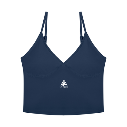 YA TOUR Women's Tennis Top – Navy Blue, front view with logo