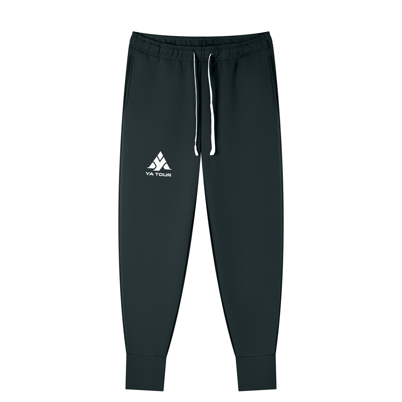 YA TOUR Men's Tapered Leg Drawstring Joggers Black — front view, athletic training pants