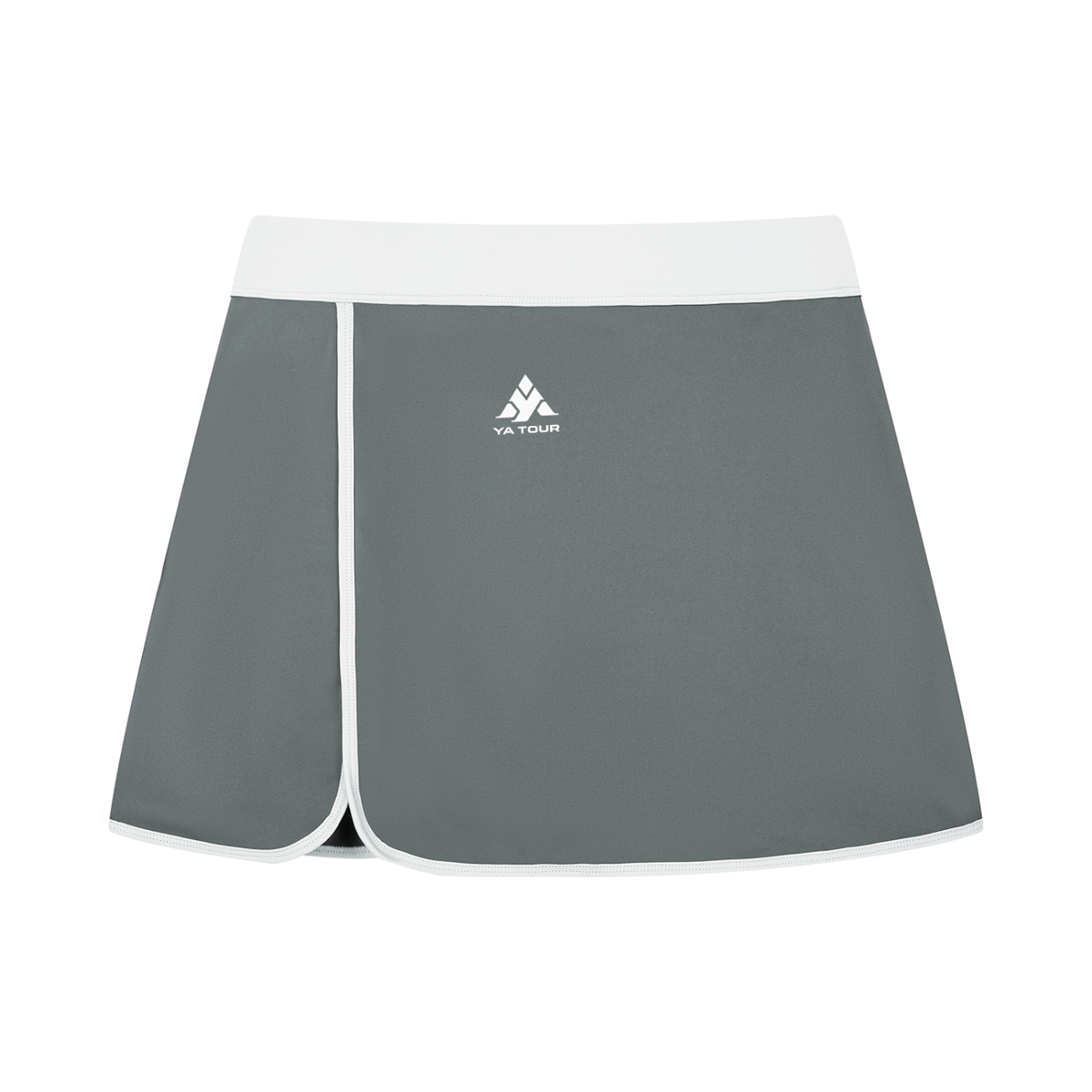 YA TOUR Women's Color Block A-Line Skort dark gray and white — front view showing A-line silhouette and white contrast waistband
