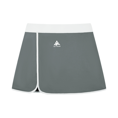 YA TOUR Women's Color Block A-Line Skort dark gray and white — front view showing A-line silhouette and white contrast waistband