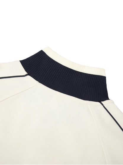 YA TOUR Color Block Raglan Sleeve Zip Track Jacket — close-up of contrast collar and zip detail 2