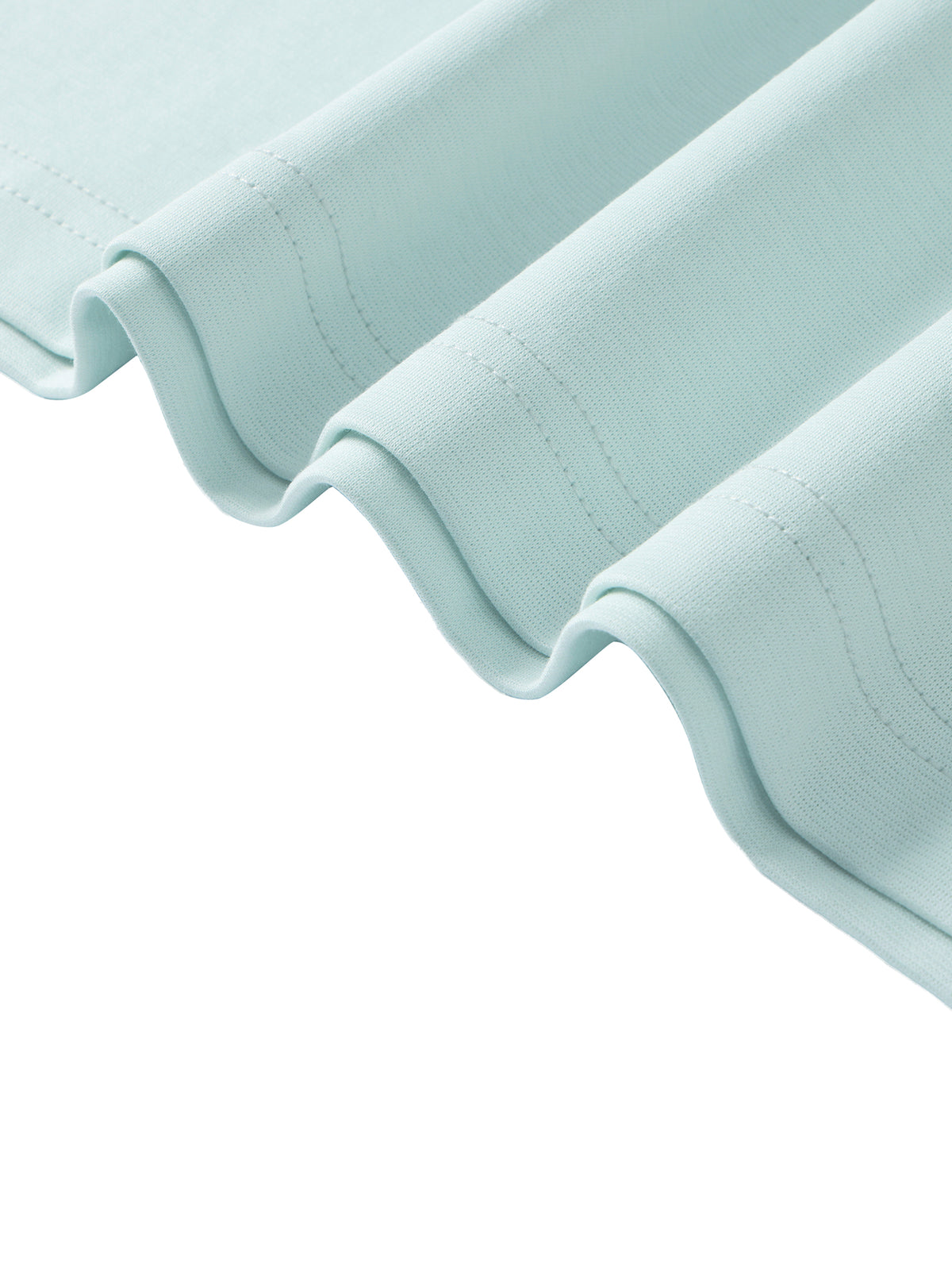 YA TOUR Unisex Quarter-Zip Polo Shirt – Light Blue, hem close-up showing cotton-spandex blend fabric and stitching detail