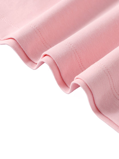 YA TOUR Kid's Solid Crewneck T-Shirt – Light Pink, close-up of straight hem showing fabric weight and double-stitch hem construction