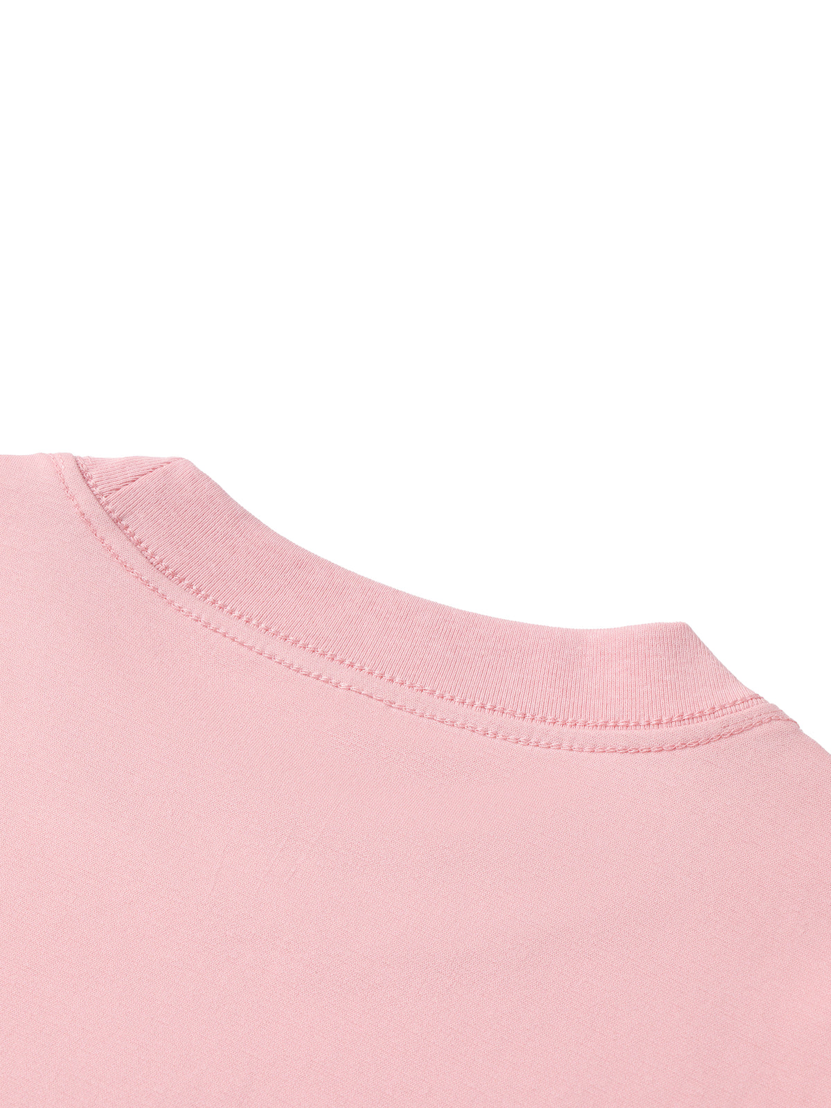 YA TOUR Kid's Solid Crewneck T-Shirt – Light Pink, close-up of back neck crewneck collar showing ribbed trim and clean seam finishing