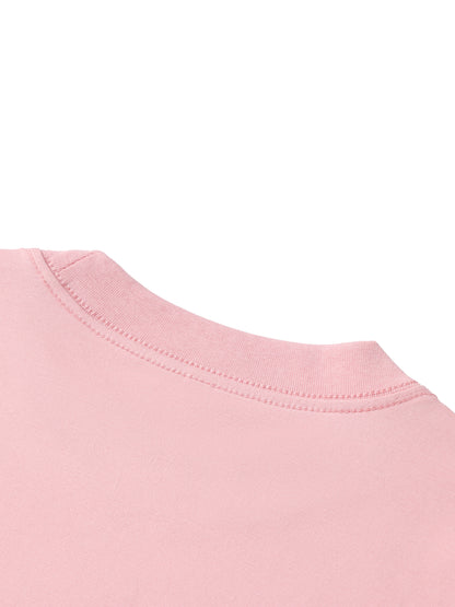 YA TOUR Kid's Solid Crewneck T-Shirt – Light Pink, close-up of back neck crewneck collar showing ribbed trim and clean seam finishing