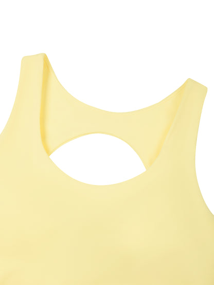 YA TOUR Women's Open-Back Tennis Dress – Yellow, close-up of open-back cutout detail