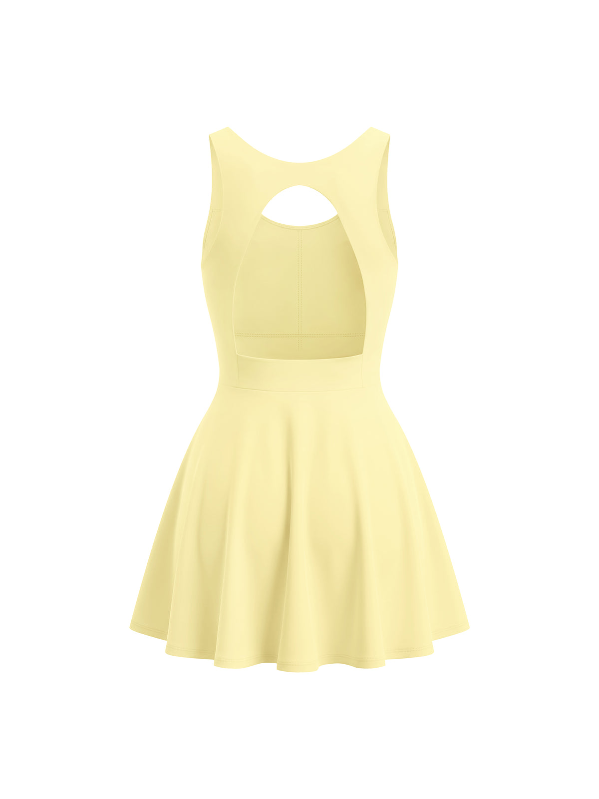 YA TOUR Women's Open-Back Tennis Dress – Yellow, close-up of open-back cutout detail