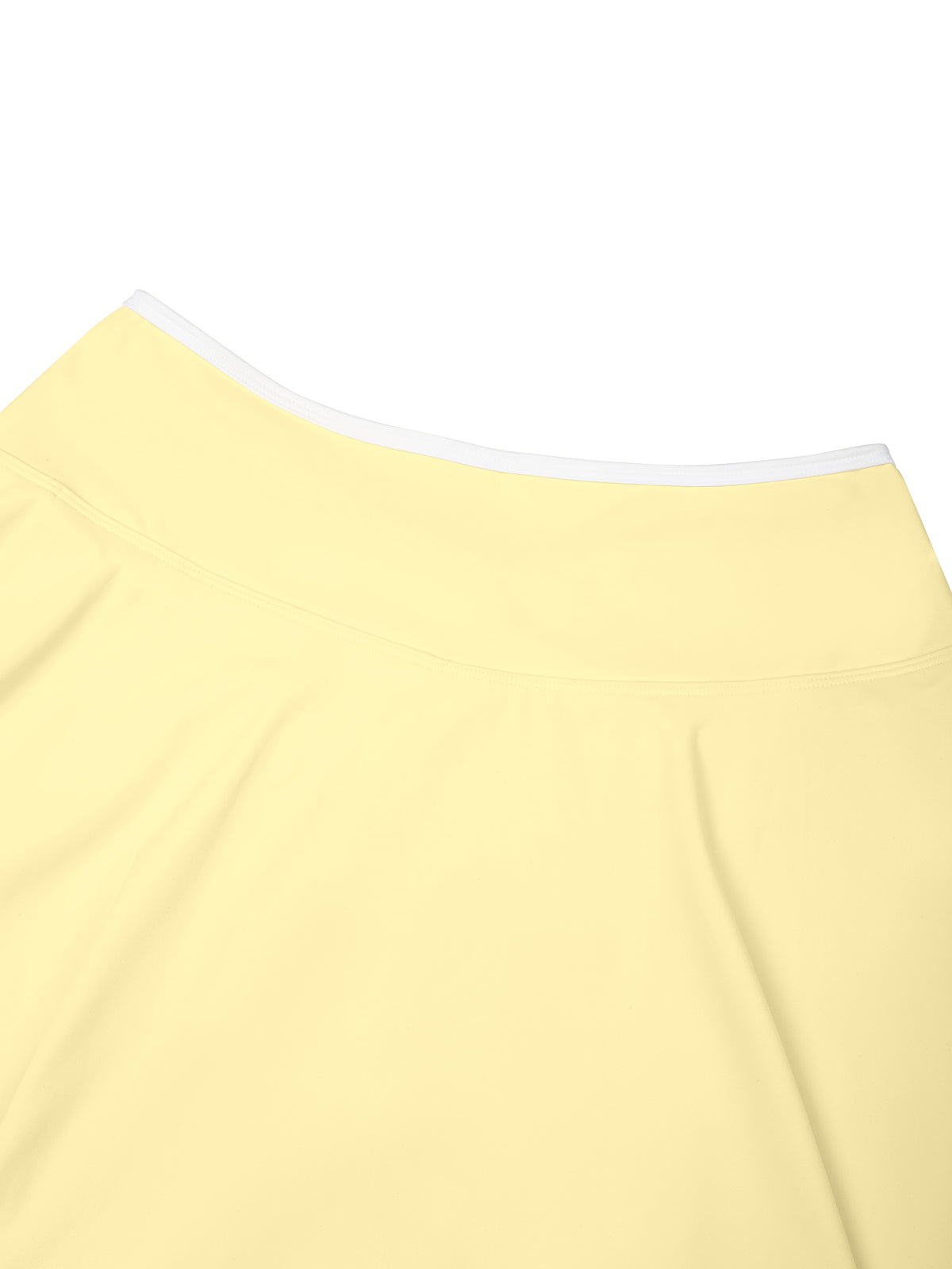 YA TOUR Women's Color Block A-Line Skirt – Light Yellow, close-up of crossover waistband and white color block trim detail
