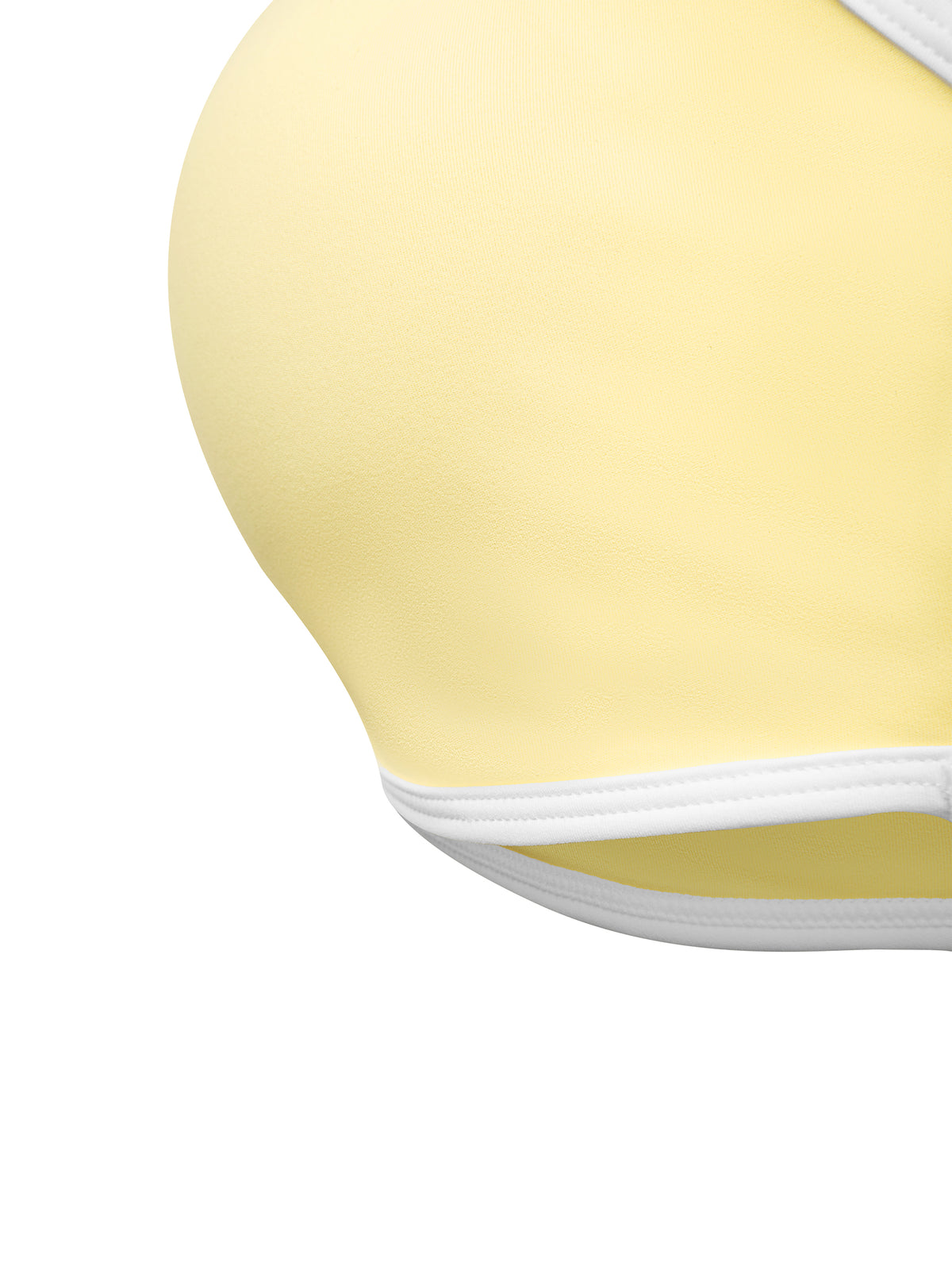 YA TOUR Women's Halter Color Block Sports Bra – Light Yellow, close-up of built-in cup pad shape and polyamide-elastane fabric texture