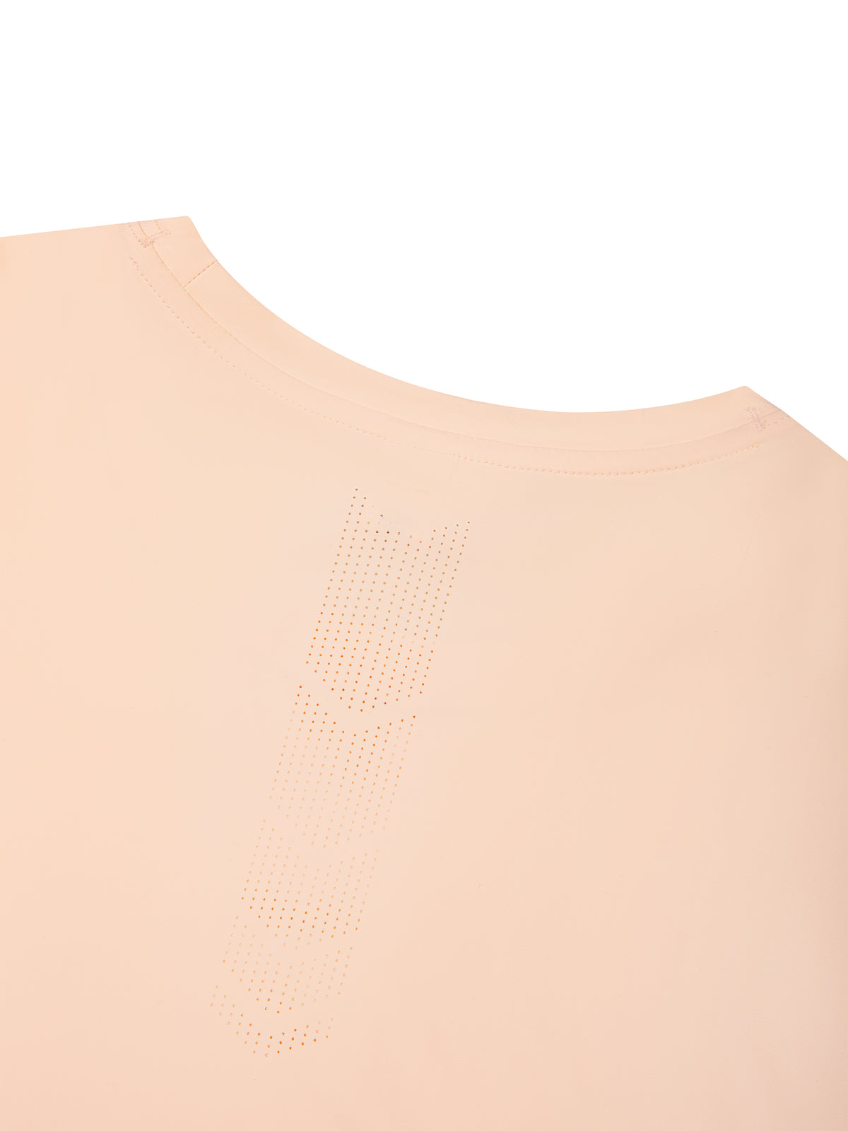YA TOUR Men's Lightweight Performance T-Shirt – Peach/Apricot, back view close-up showing perforated breathability zone.