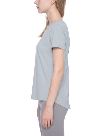 YA TOUR Women's Raglan Training T-Shirt – Gray Blue, side view on model