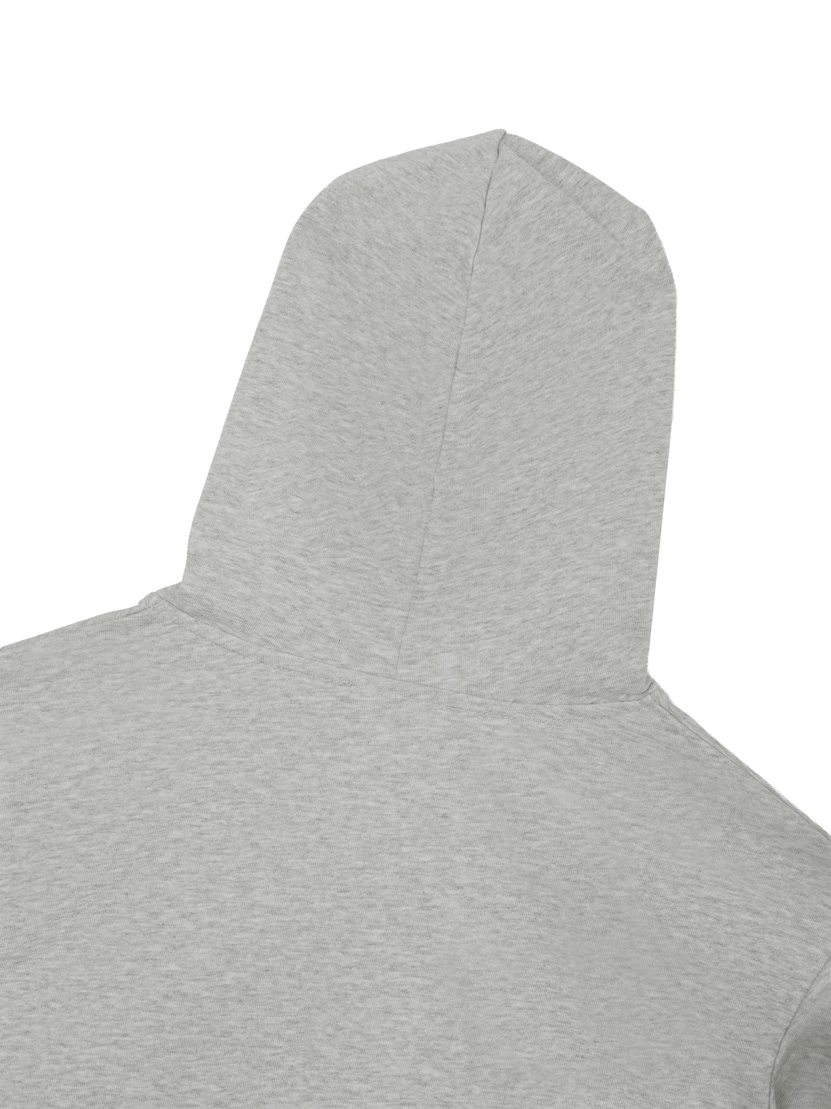YA TOUR Women's Cropped Lace-Panel Hoodie – Light Gray, close-up of structured hood showing paneled construction and clean seam at the top