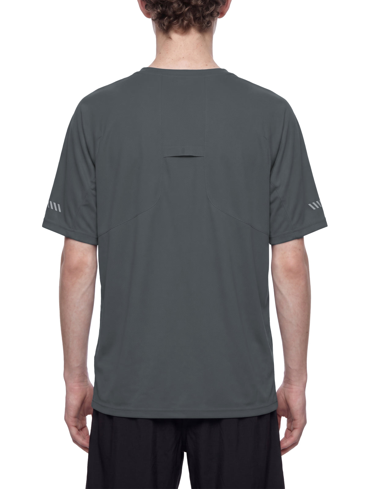 YA TOUR Men's Reflective Raglan T-Shirt – Dark Gray, back view on model