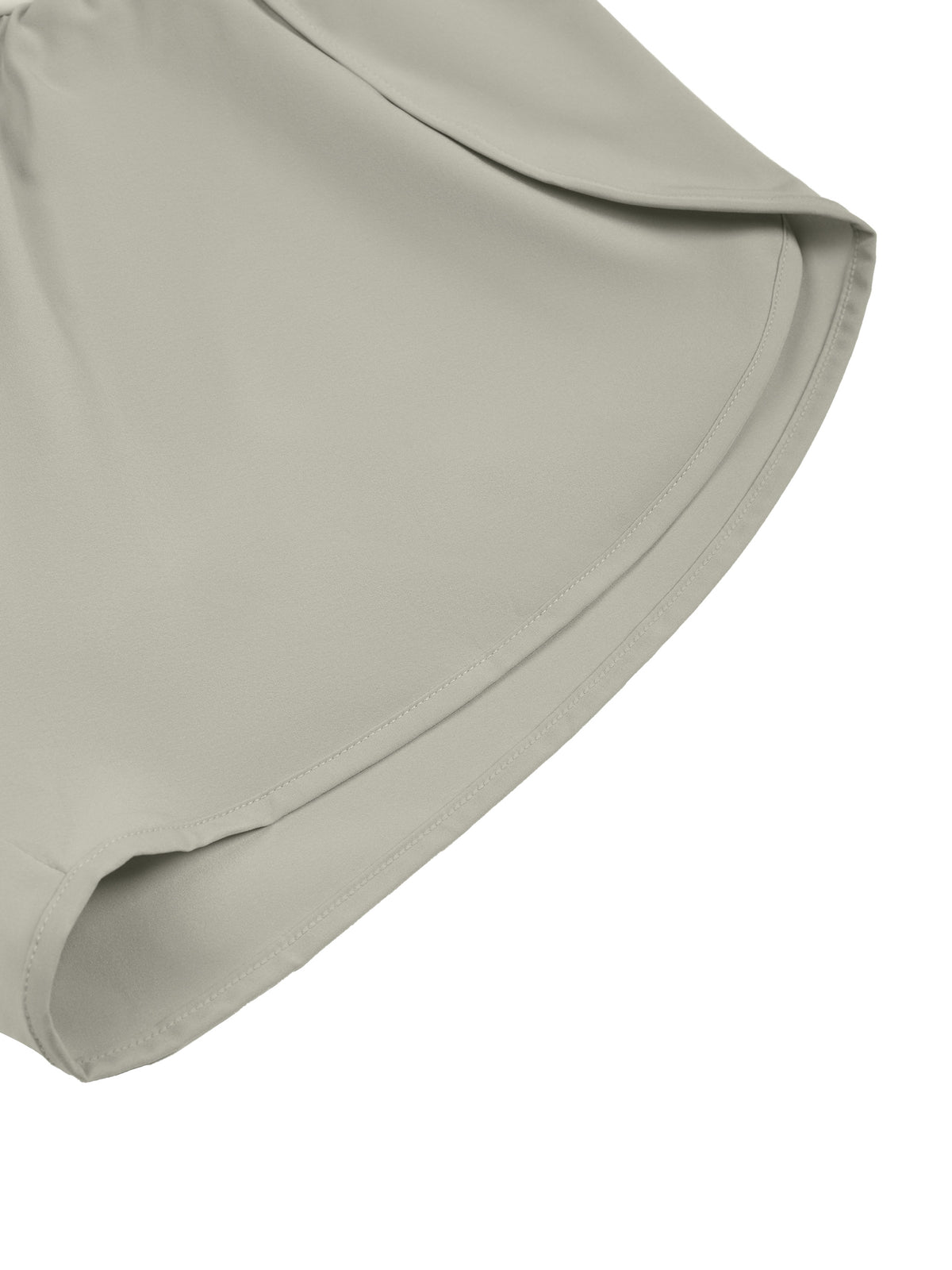 YA TOUR Women's Tennis Panelled Shorts – Light Gray with Light Blue, close-up of inner liner and overlay hem construction showing dual-layer detail