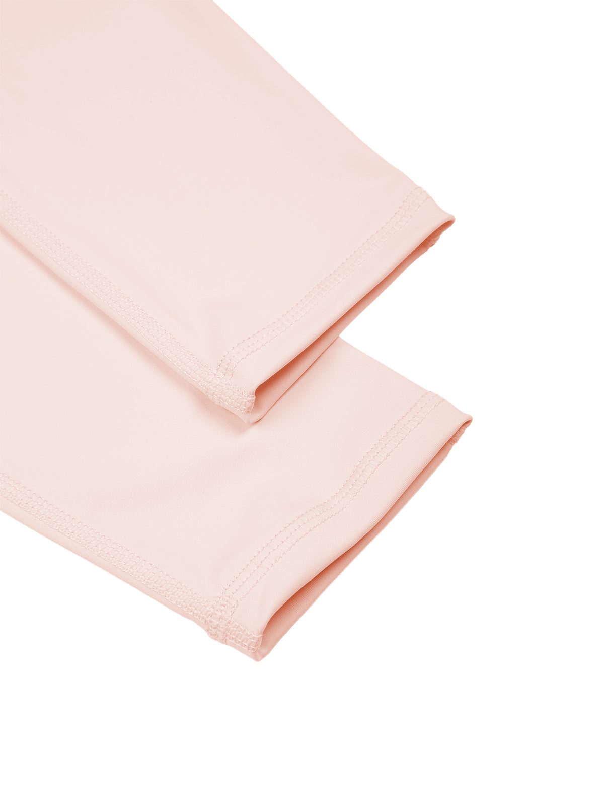 YA TOUR Women's Color Block Tennis Leggings – Light Pink with Apricot, close-up of color block seam and polyester-elastane fabric texture detail