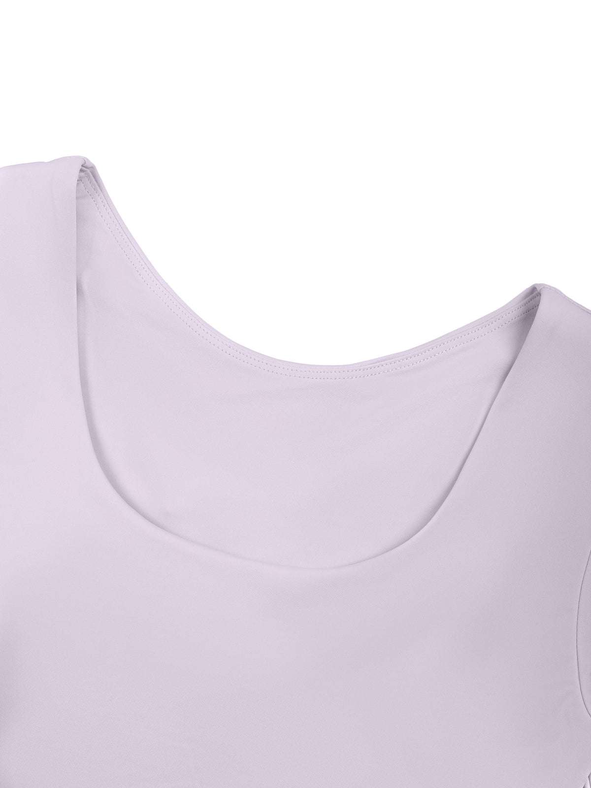 YA TOUR Women's Panelled Long Sleeve Tennis T-Shirt – Light Purple with Deep Purple, close-up of U-neck front neckline construction