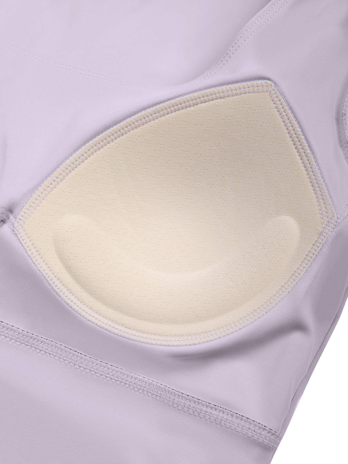 YA TOUR Women's Panelled Long Sleeve Tennis T-Shirt – Light Purple with Deep Purple, close-up of built-in cup pad lining detail