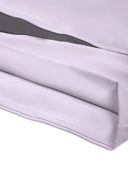 YA TOUR Women's Panelled Long Sleeve Tennis T-Shirt – Light Purple with Deep Purple, close-up of diagonal panelled hem construction
