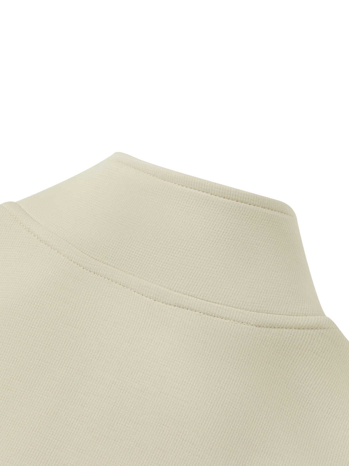 YA TOUR Unisex Stand Collar Track Jacket – Beige/Cream, close-up of stand collar and neckline construction