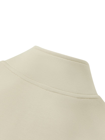 YA TOUR Unisex Stand Collar Track Jacket – Beige/Cream, close-up of stand collar and neckline construction
