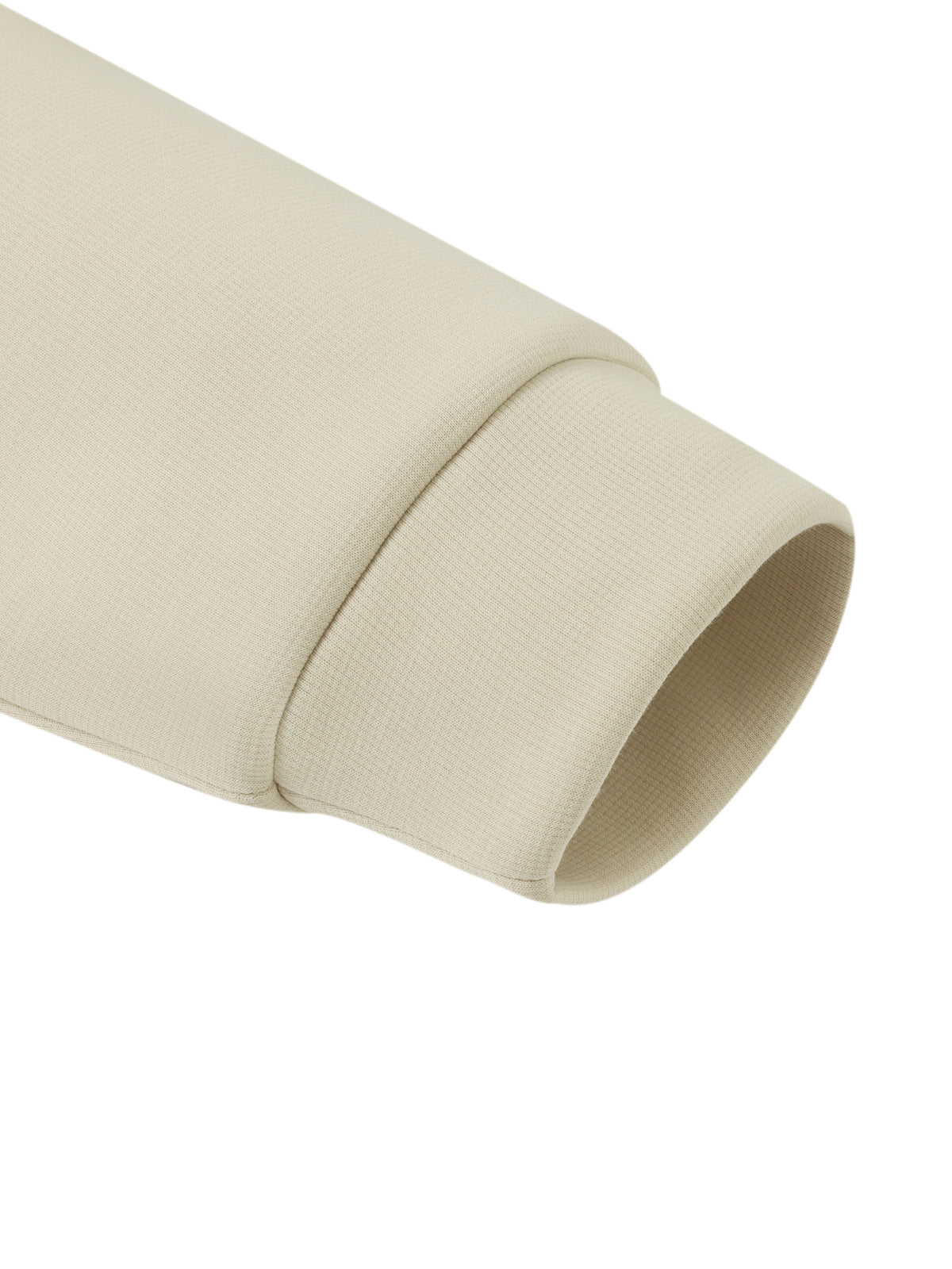 YA TOUR Unisex Stand Collar Track Jacket – Beige/Cream, close-up of ribbed cuff showing stitching detail and fabric weight