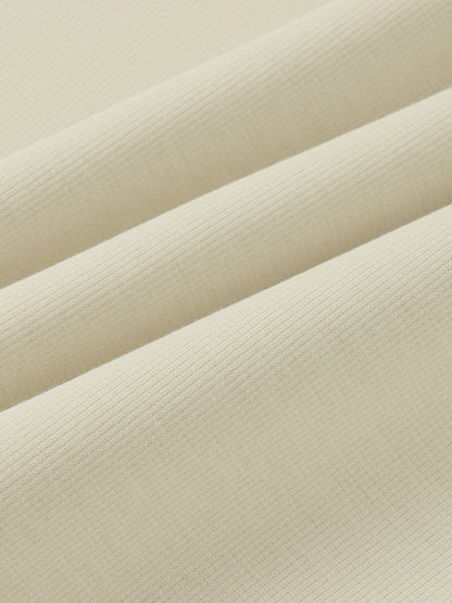 YA TOUR Unisex Stand Collar Track Jacket – Beige/Cream, close-up of polyester-cotton-spandex blend fabric texture showing midweight knit weave