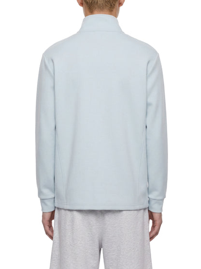 YA TOUR Unisex Stand Collar Track Jacket – Light Blue, on-model back view showing relaxed fit and ribbed cuffs