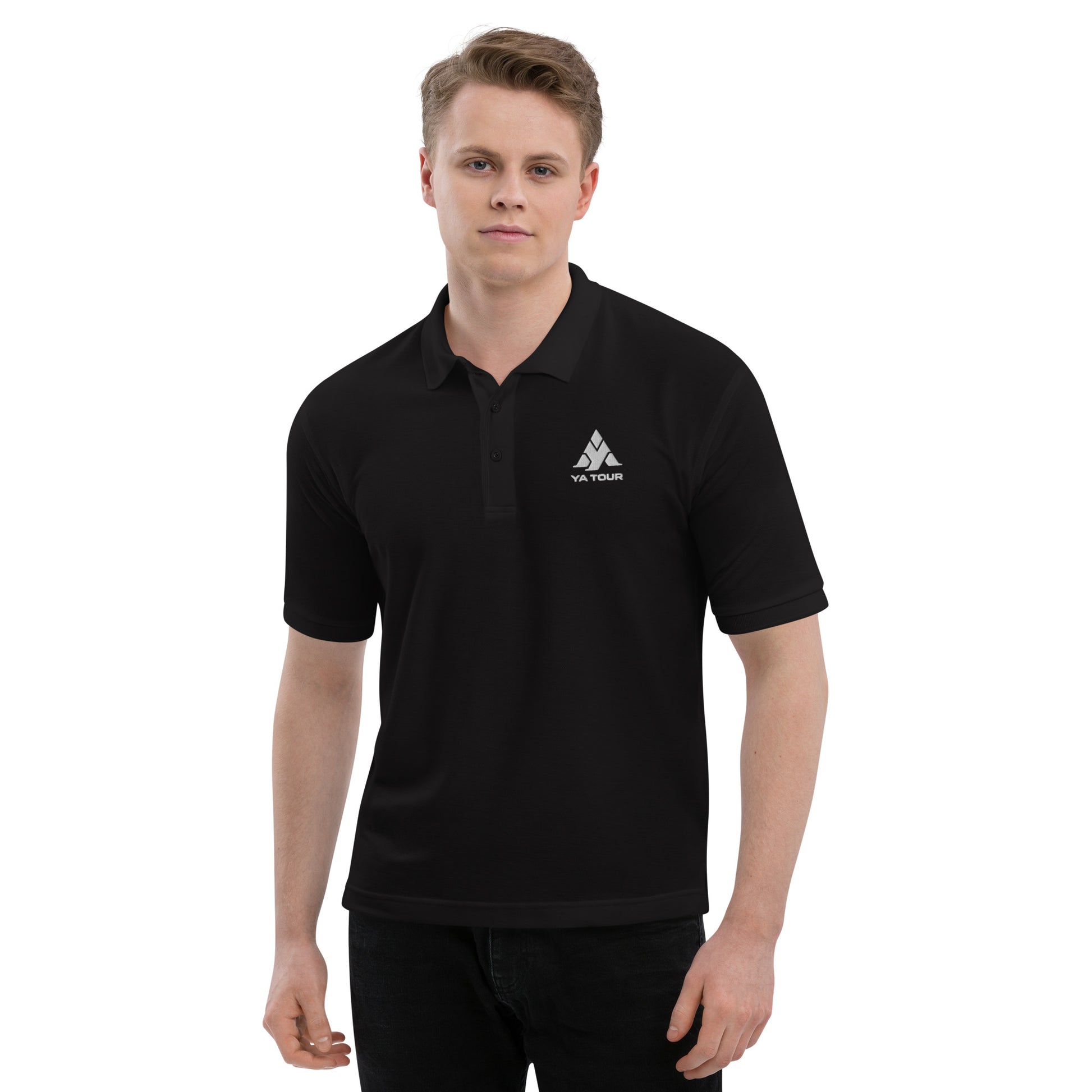 YA TOUR Men's Premium Polo black front view 5