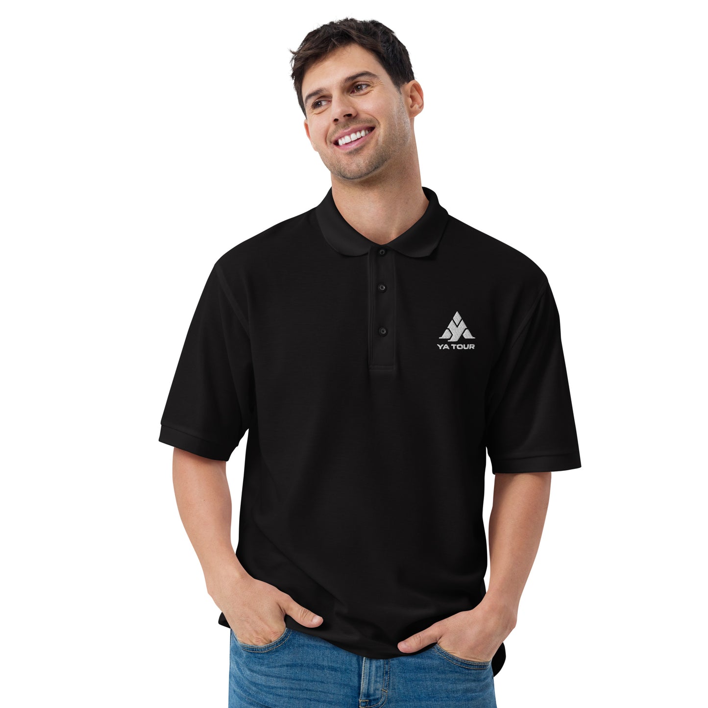 YA TOUR Men's Premium Polo black front view