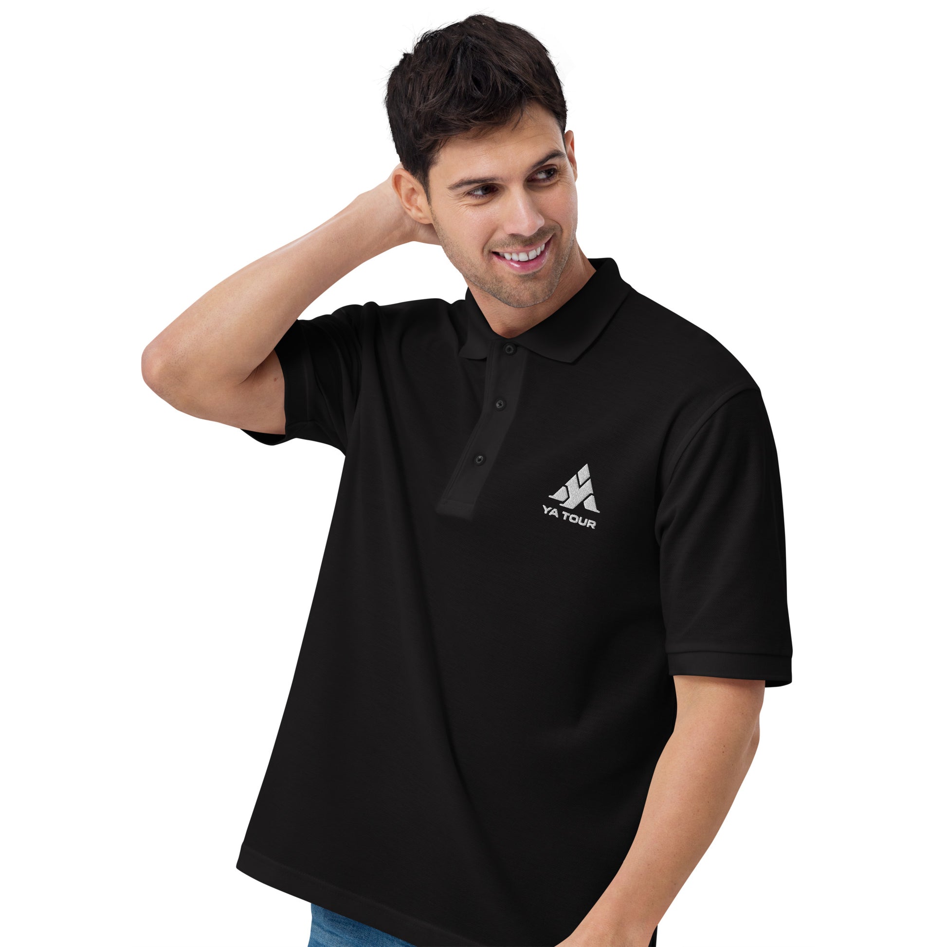 YA TOUR Men's Premium Polo black left front view
