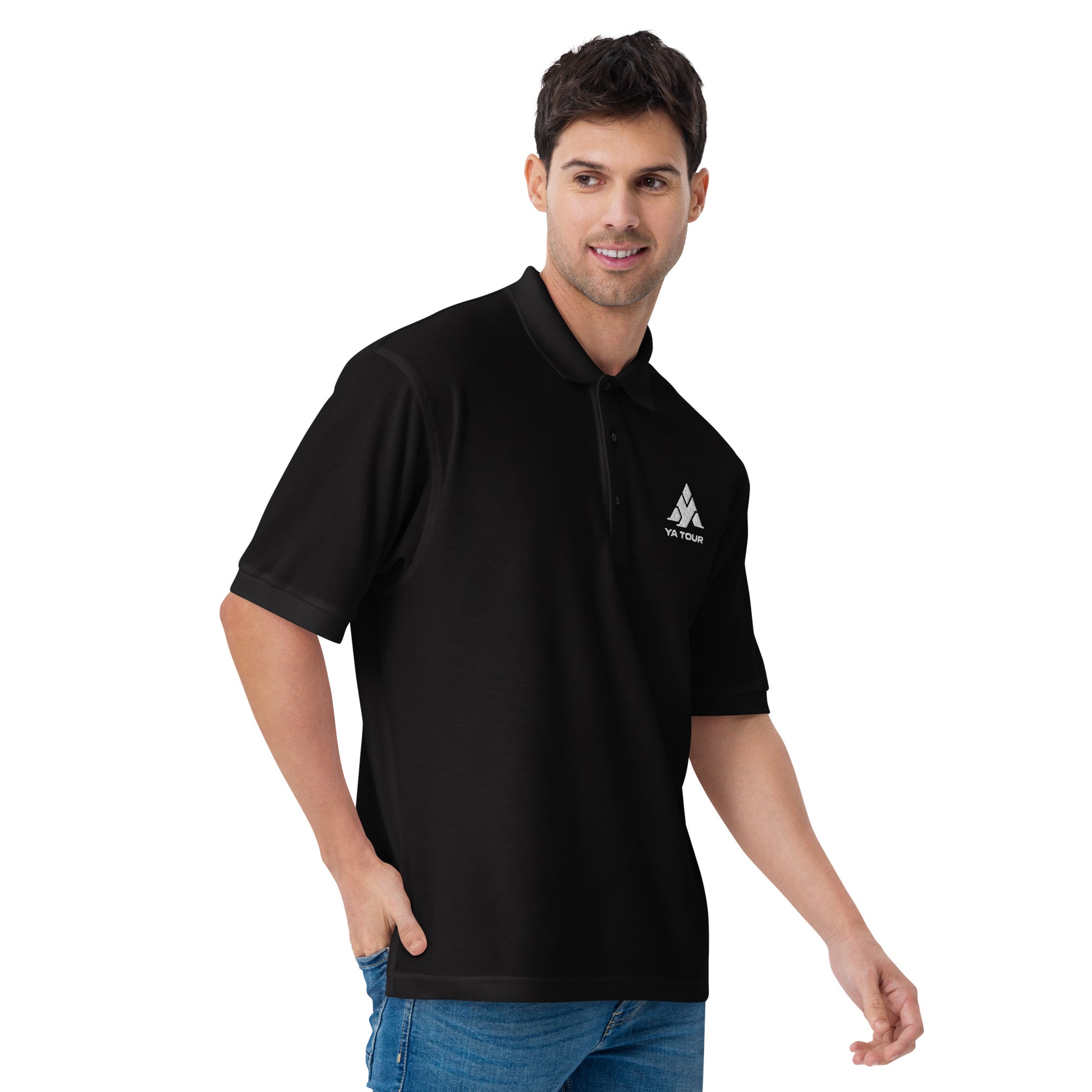 YA TOUR Men's Premium Polo black right front view