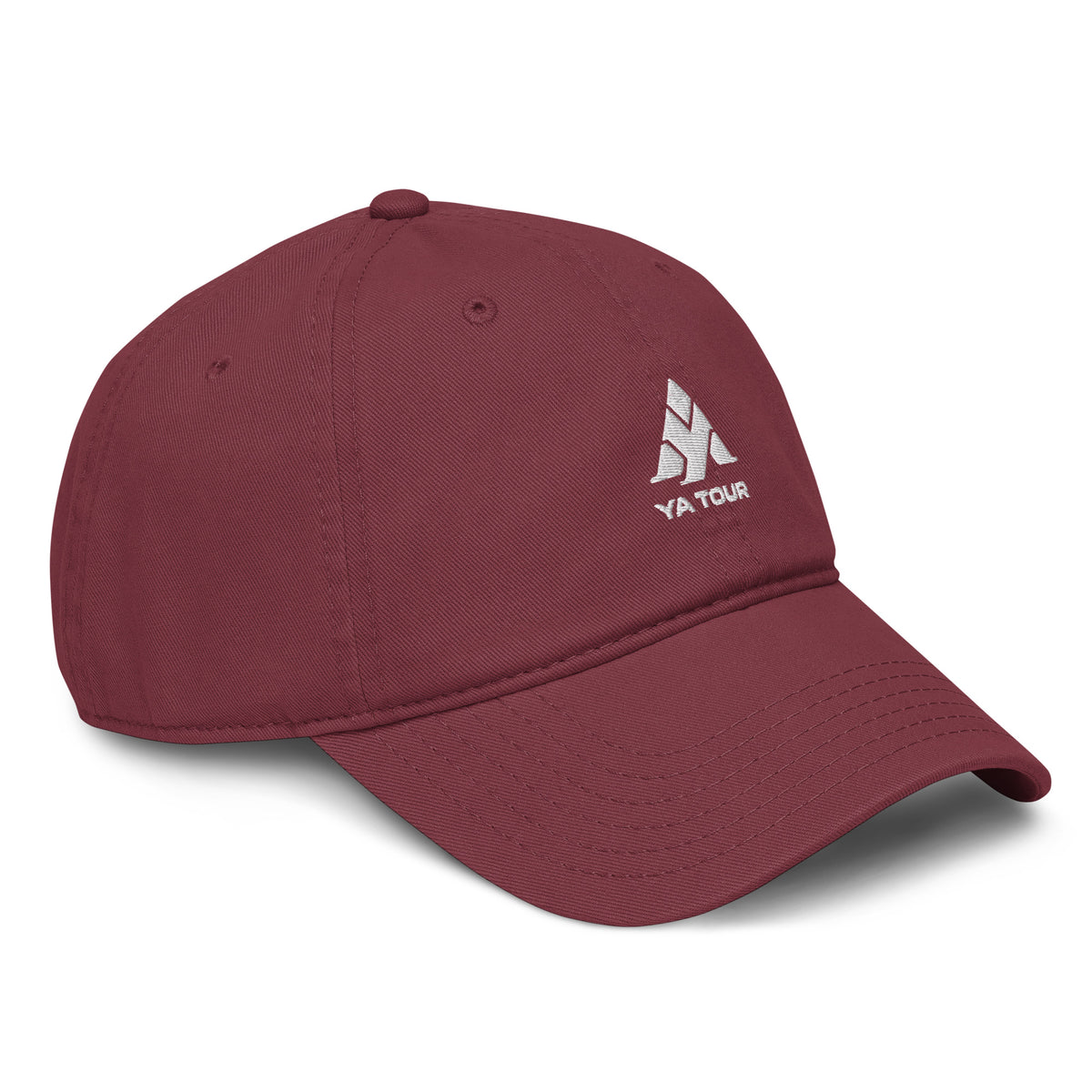 YA TOUR Garment Washed Cap – Red, right front view with embroidered logo