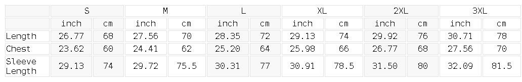 YA TOUR Contrast Piping Raglan Hoodie — size guide chart for S to 3XL
