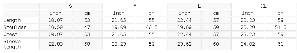 YA TOUR Women's Cropped Lace-Panel Hoodie – size guide chart showing measurements in inches and cm by size