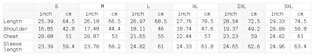 YA TOUR Unisex Stand Collar Track Jacket – Size guide chart S to 3XL with measurements in inches and cm