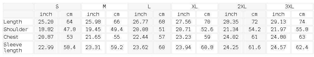 YA TOUR Drop Shoulder Full Zip Hoodie – size guide chart showing measurements in inches and centimeters for sizes S to 3XL covering Length, Shoulder, Chest and Sleeve Length