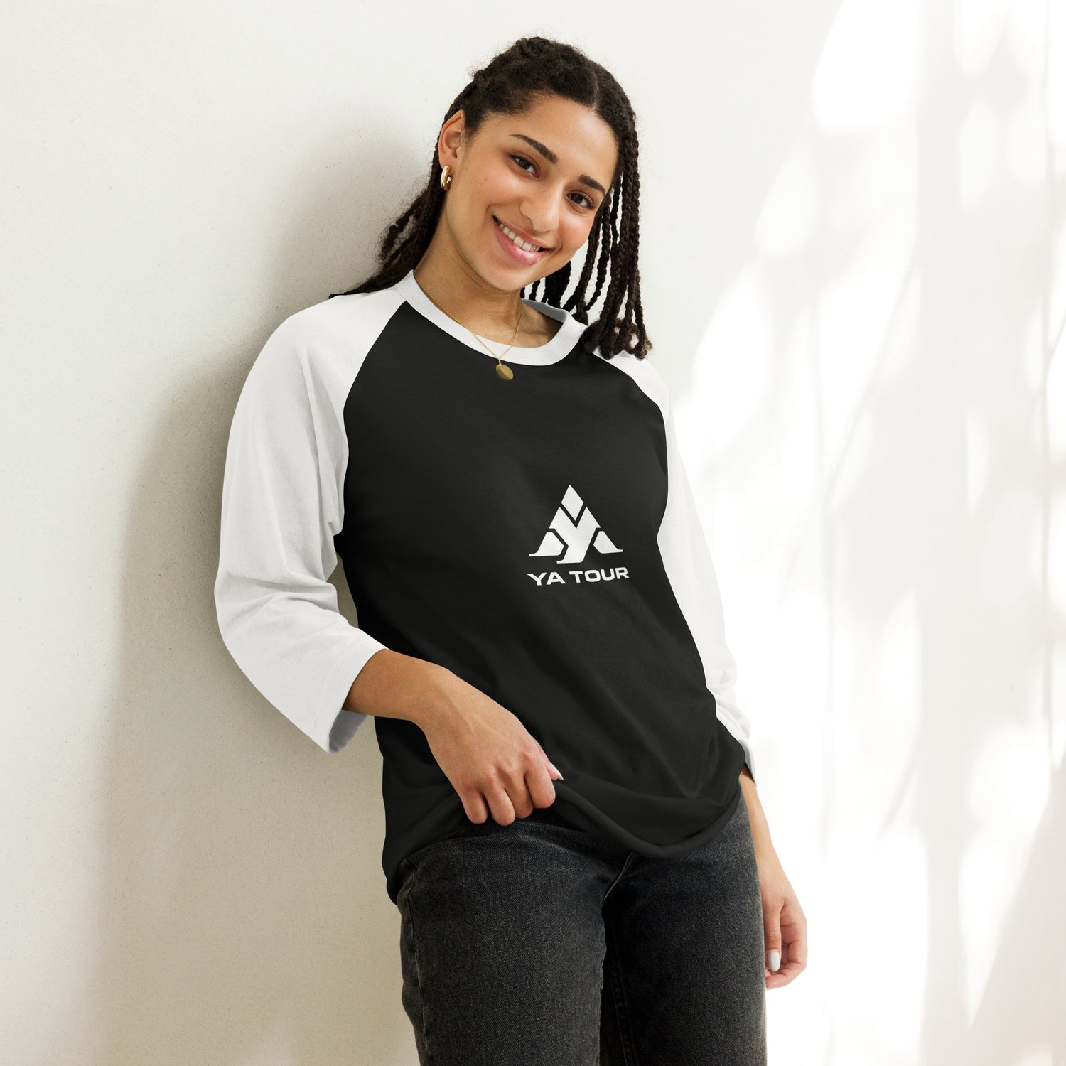 YA TOUR 3/4 Sleeve Raglan Shirt black front view