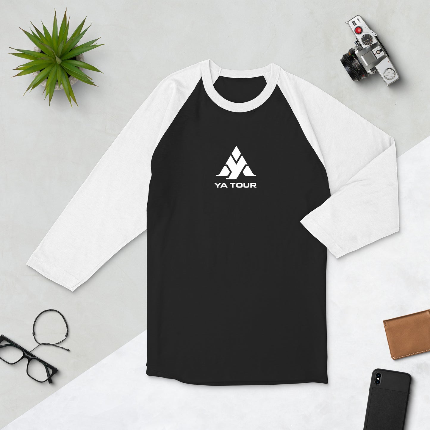 YA TOUR Women's 3/4 Sleeve Raglan Shirt black sleeve detail