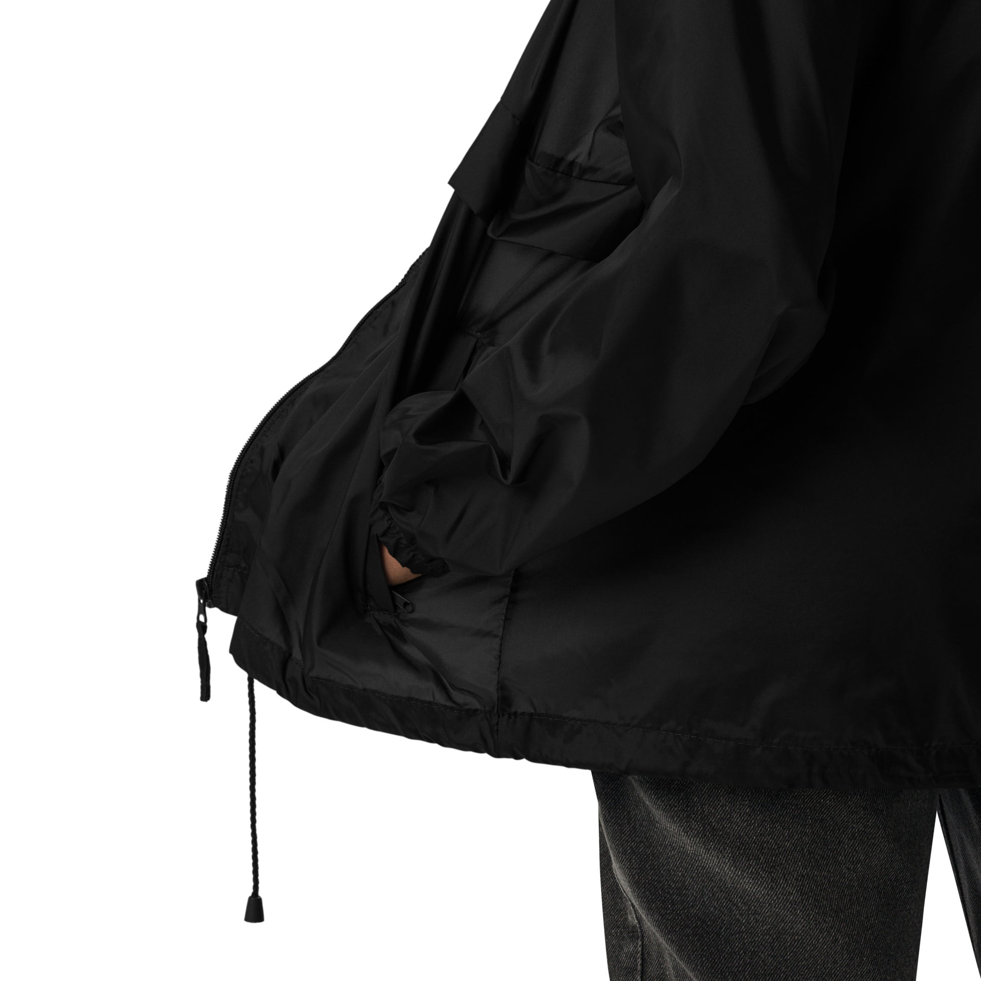 YA TOUR Unisex Windbreaker black zipper close-up