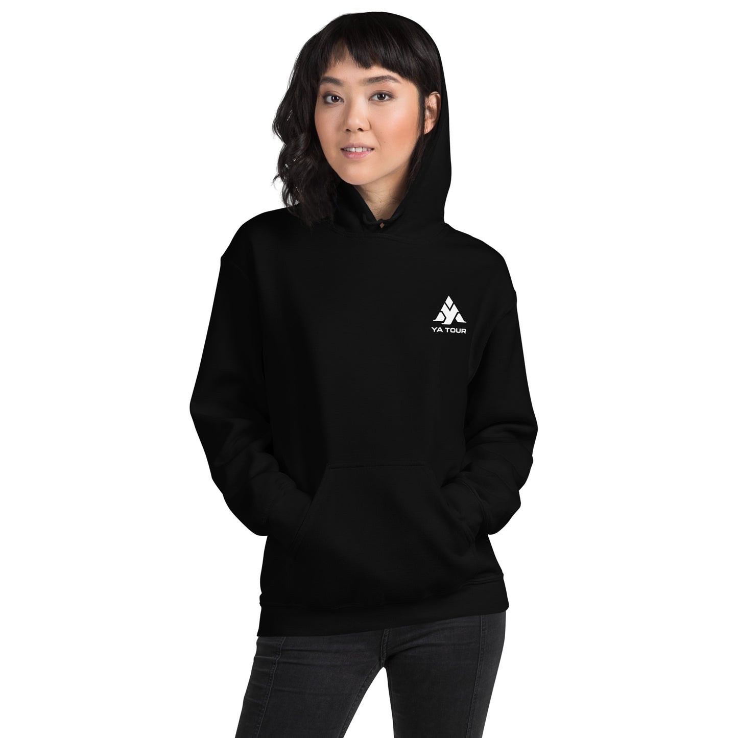 YA TOUR Unisex Hoodie black front lifestyle view 5