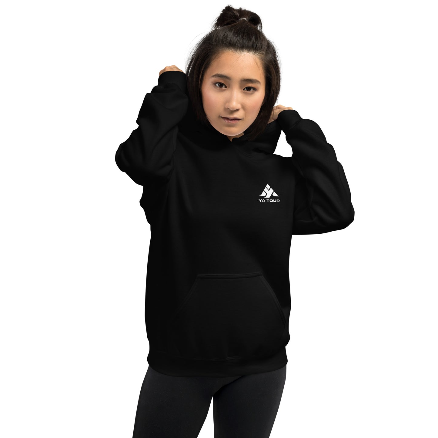 YA TOUR Unisex Hoodie black front lifestyle view 3