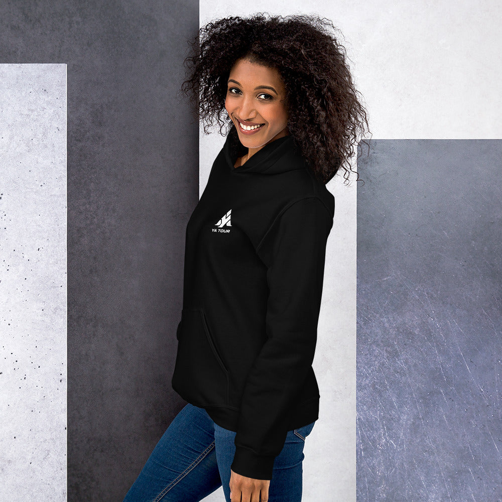 YA TOUR Unisex Hoodie black front lifestyle view 2