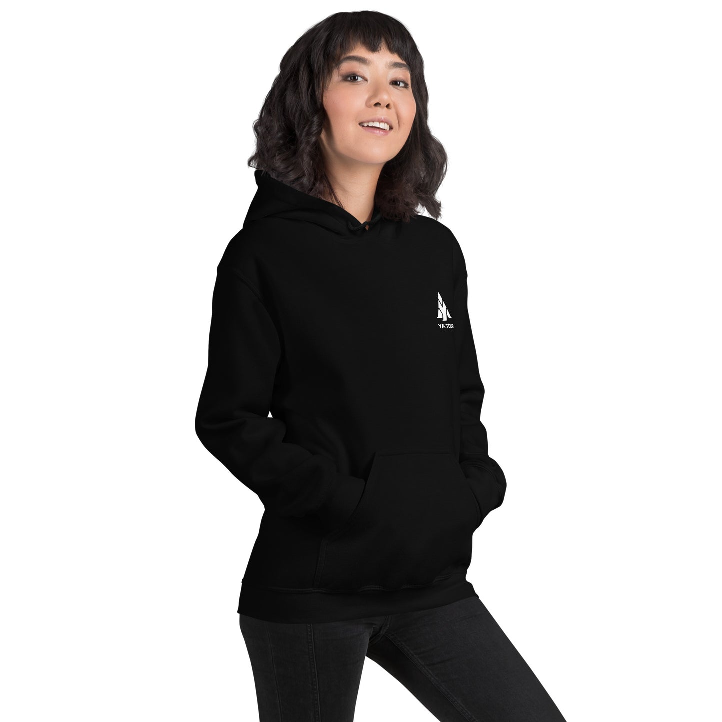 YA TOUR Unisex Hoodie black front lifestyle view 3