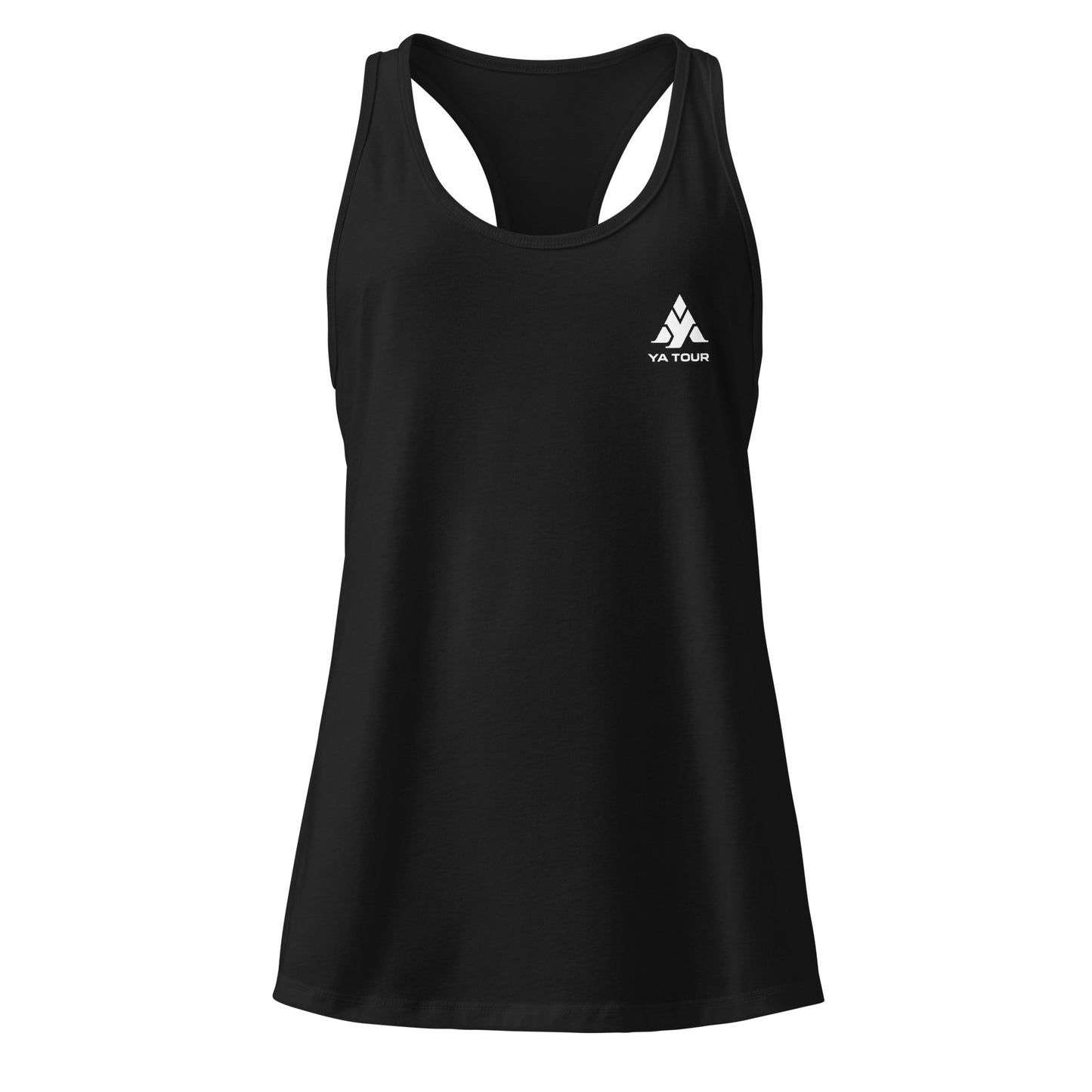 YA TOUR Women's Fitted Racerback Tank Top black front view