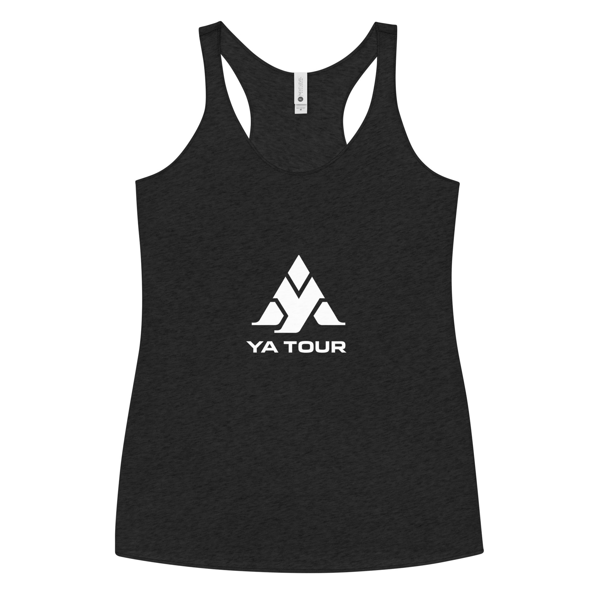 YA TOUR Women's Racerback Tank black front view 2